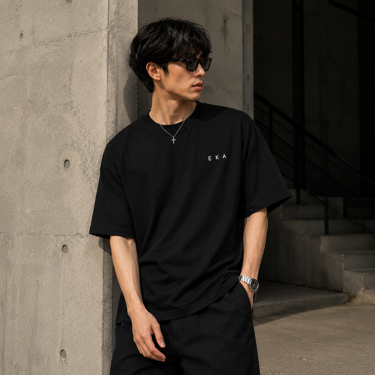 Midnight Shadow Black | 240 GSM Korean Oversized T-Shirt