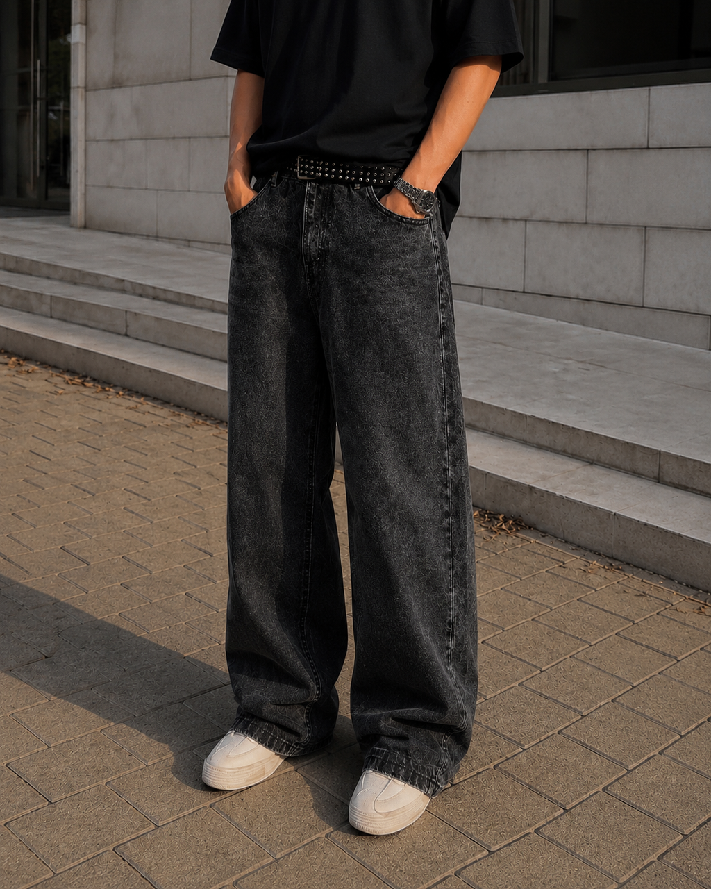 Loose Fit Washed Black Denim