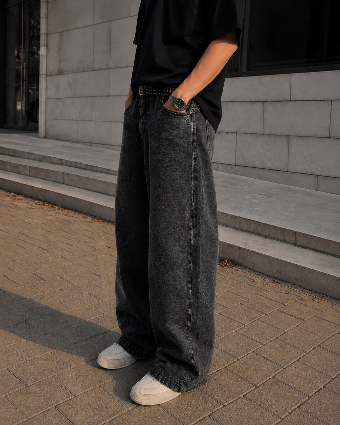 Loose Fit Washed Black Denim