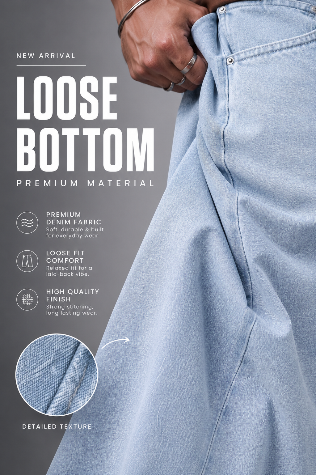Loose Fit Light Blue Denim