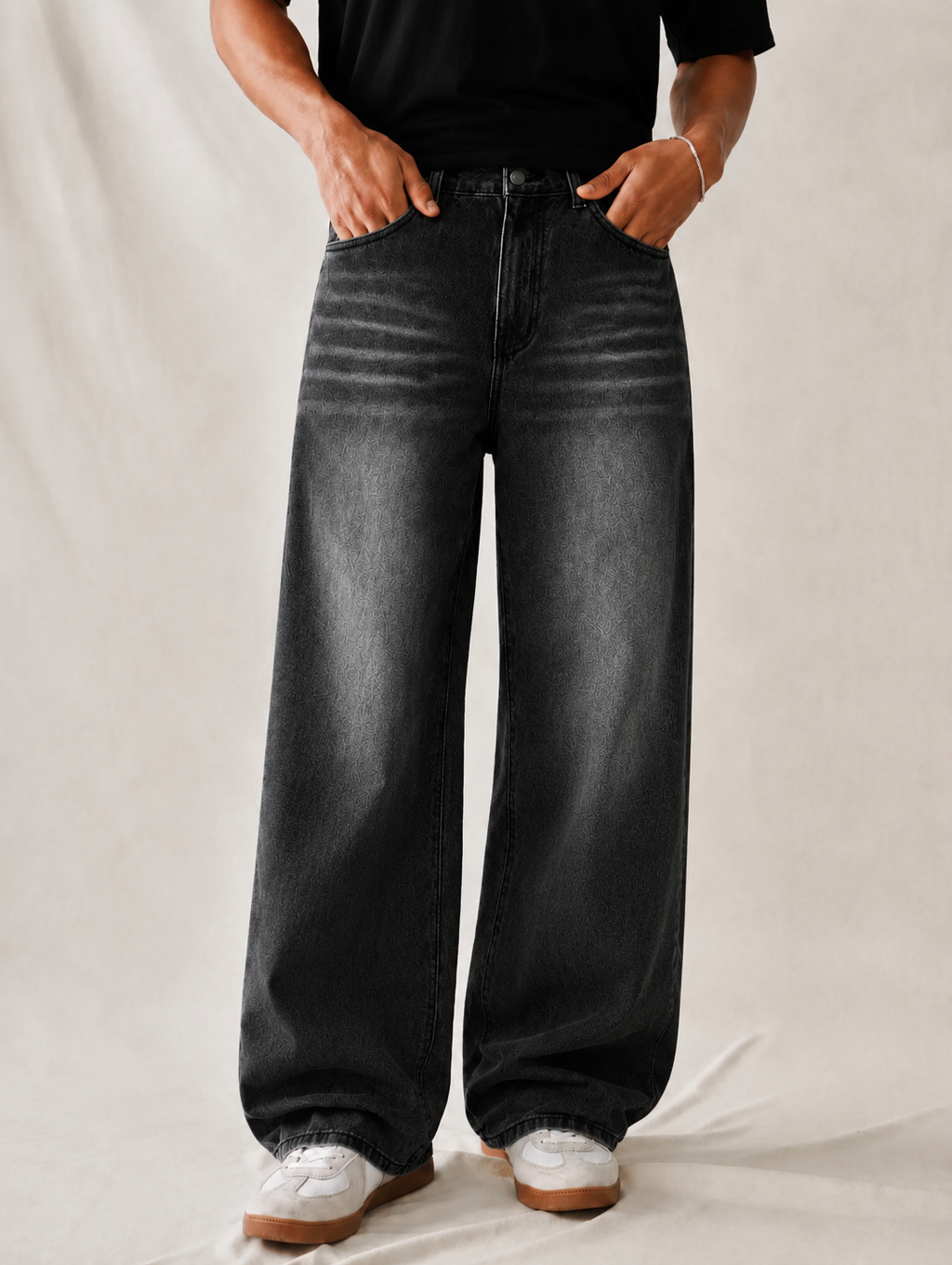 WASHED BLACK WIDE LEG JEANS